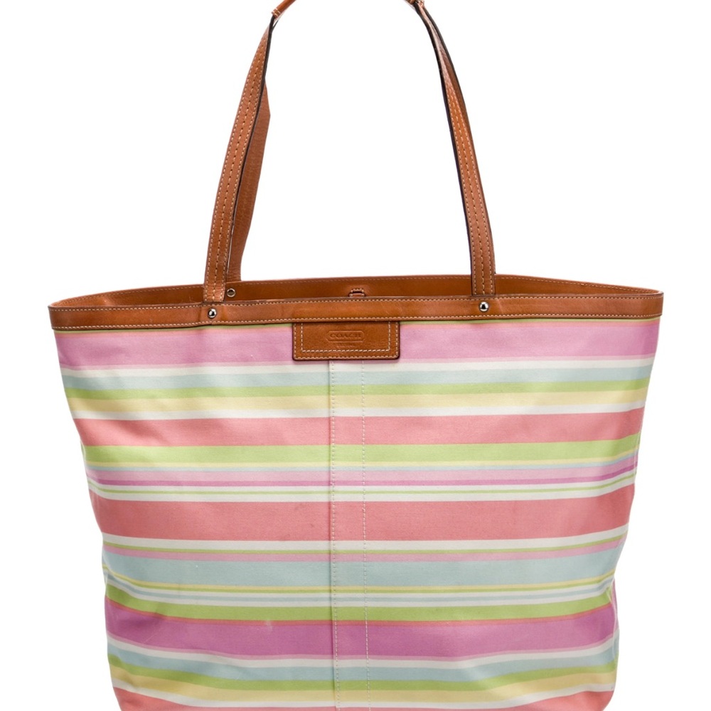 COACH HAMPTON PASTEL MULTICOLORED STRIPED LARGE TOTE BAG F13553